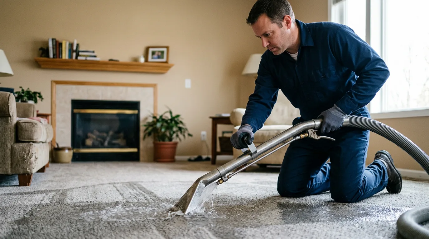Water damage restoration technician working near Helmsburg, IN